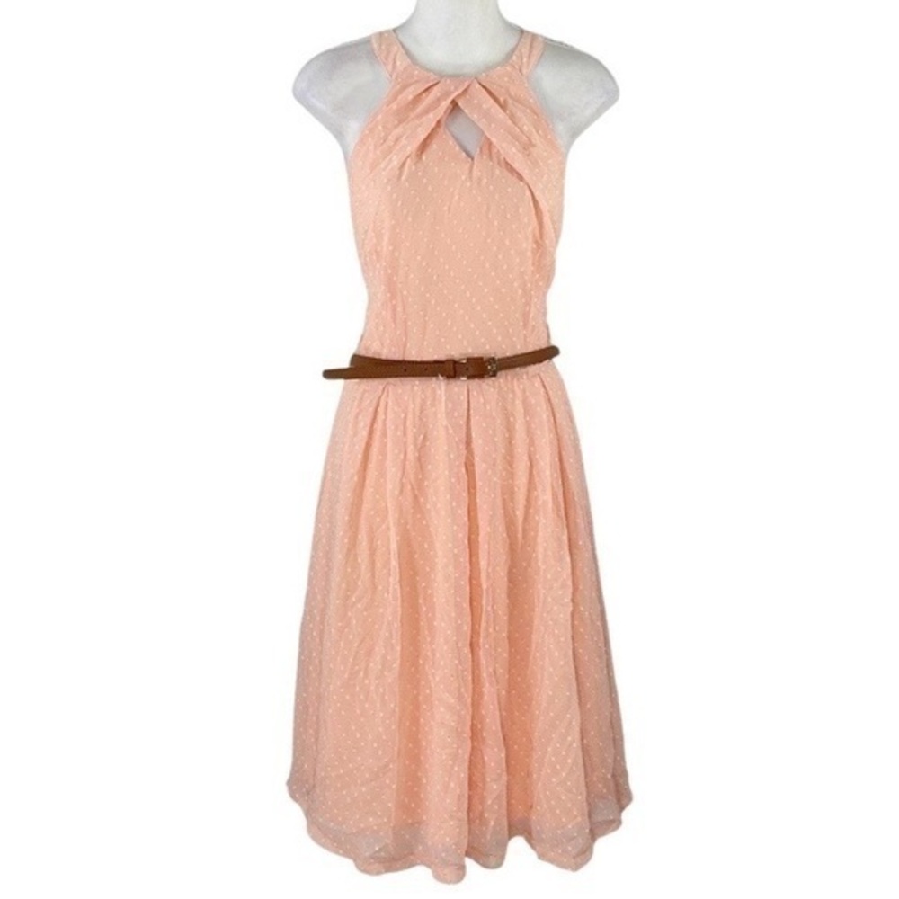 NWT Lindy Bop Cheronda Peach Chiffon Textured Sleeveless Fit Flare Dress 8 WW4